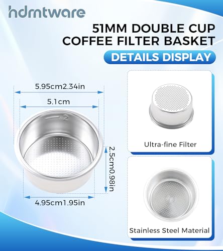 3 Pack Espresso Machine Parts 51mm Stainless Steel Coffee Filter Basket | Reusable Coffee Filter Silver Portafilter Basket, Single/Double/Four Cup Single Wall Coffee Pressurized Porous Filter