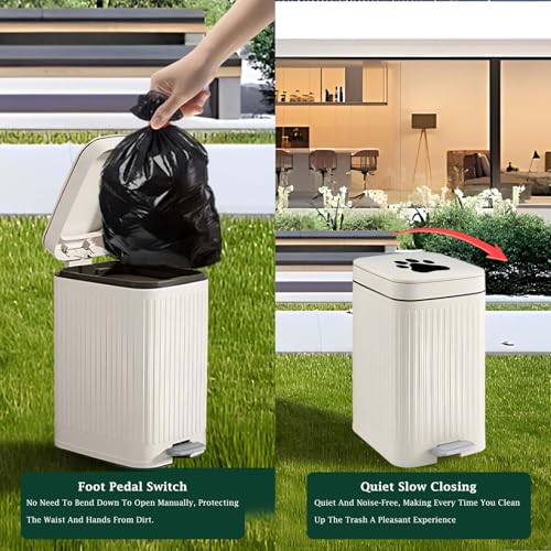 Dog Poop Trash Can Outside - 5L/1.3Gal Small Outdoor Trash Can with Lid | Outdoor Dog Poop Trash Can with Foot Pedal, Dog Waste Container with 40 Bags, Lid Soft Close for Pet, White - size: 5L White Trash Can