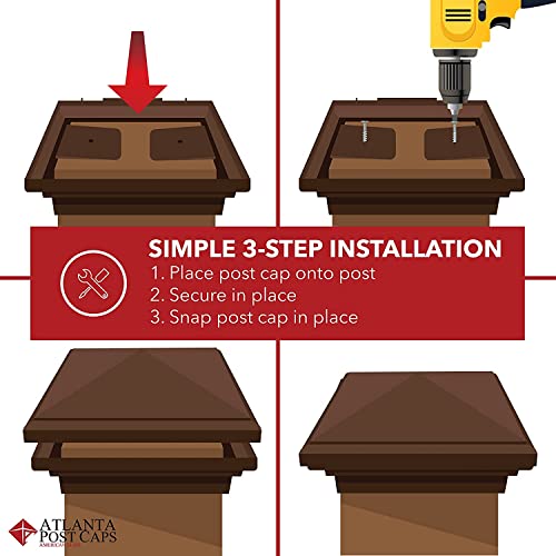 4x4 Brown Flat Post Cap Most Common fits (3.5"x3.5" up to 3.75"x3.75") Pressure Treated Post. Newel Newport Top for Outdoor Fences, Mailboxes & Decks. UV Stable Polymer | UV stable polymer, American made, patented installation, corrosion resistant, weathe