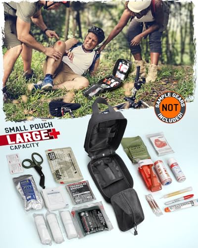LIVANS 1000D First Aid Bag Empty, Medical Ifak Pouch for Emergency & EMT | Molle Compatible, Rip-Away & Quick-Release Design, Versatile for Tactical, Camping, Hiking and Travel - color: Black-small Size(5.7"lx 3.4"w X 7.9"h)