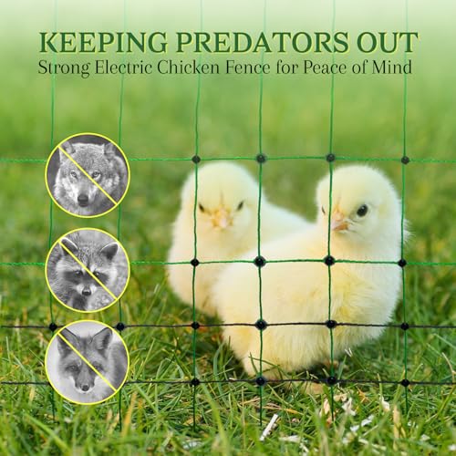 Electric Fence Chicken Netting Kit - Electric Poultry Netting, 48" x 164' Electric Fence Netting with 0.53 Joule Solar Electric Fence for Chickens, Ducks, Turkeys, Easy Installation