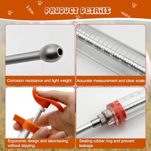 2 pcs Reusable Goats Syringe for Goat, 2 Drench Nozzle Adjustable Dosage Drench Gun Syringe for Sheep ( Orange 20ML) - style: Orange
