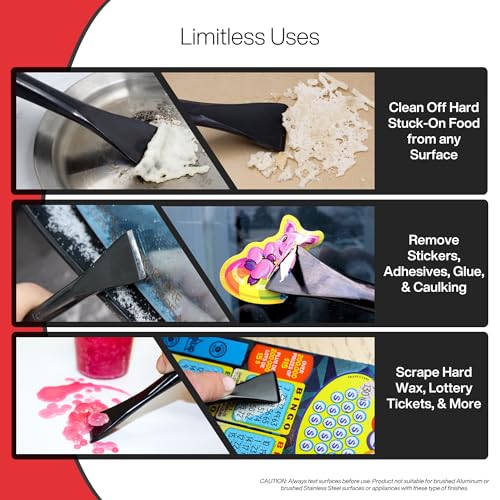 Plastic Scraper Tool, 2 Pack, Non-Scratch, 1.7 Inch Wide Blade | Long Ergonomic Handle, Heat Resistant (460F), Dishwasher Safe - Clean Ovens, Countertops, Hard Floors, Walls, and Windows