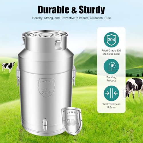 9.2 Gallon Milk Can with Spout, 35L Milk Container Stainless Steel Bucket with Locking Sealed Lid, Airtight Food Storage Container for Home, Farm, Commercial Kitchen (9.2 Gallon/35L) - size: 9.2 Gallon/35L