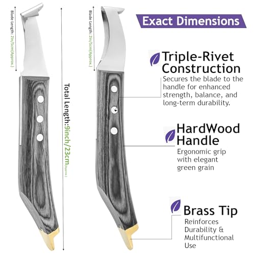 Premium Farrier Loop & Hoof Knife with Brass End – Professional Hoof Trimming Tool for Horses, Cows & Livestock, Stainless Steel Blade, Ergonomic Wood Handle (Black) - color: Black
