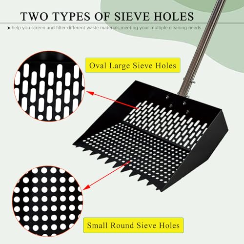 12Inch Chicken Poop Scooper 2-in-1 Coop Scoop with Adjustable Stainless Steel Handle (24-64'') Chicken Coop Rake Sand Sifting Chicken Coop Shovel for Farm Livestock Cleaning Tool