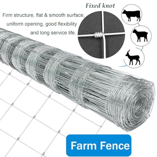 4ft x 164ft Galvanized Wire Fencing, Goat, Sheep & Deer, Durable Chain Link Fence, Heavy Zinc Coating Wire Used to Hog Goat Fencing for Yard Garden and Field