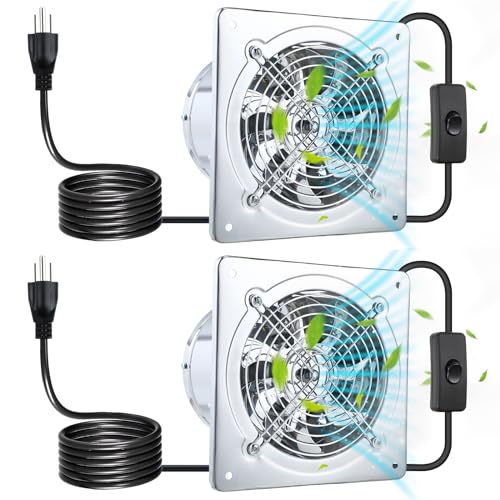 Saillong 2 Pack Silver 6 Inch Kitchen & Bathroom Wall Exhaust Fan - 308CFM Extractor Ventilation Fan with Damper & Low Noise Ceiling Mount for Garage Attic Window Ventilation, 110V
