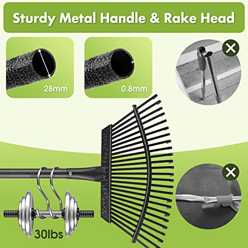 Rake for Leaves, Heavy Duty Leaf Rakes for Lawns & Yard - 65” Adjustable Long Handle 18” Width 25 Metal Tines - Gardening Rake for Adults Kids for Shrub,Grass,Mulch - style: 25 Tines 5FT