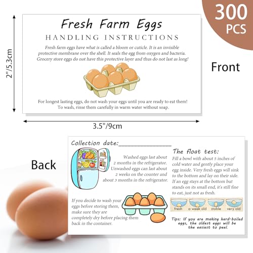 300PCS Fresh Eggs Handling Instructions Cards, 2x3.5" | for Egg Carton, Farm, Supermarket