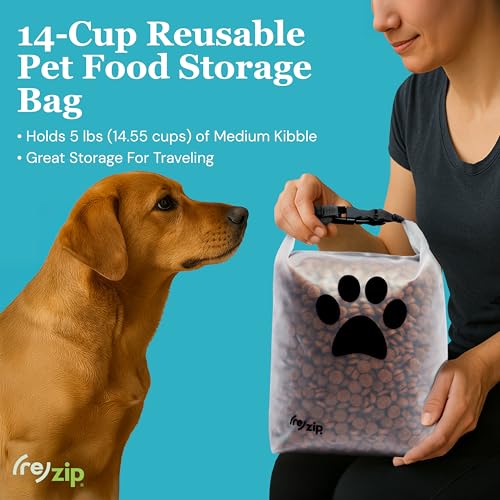 (re) zip Pet Food Storage Bag & Kibble Carrier, 14-Cup Roll Top, Black | Water-resistant, BPA-free, food-grade. Travel bag for camping, boarding and weekend getaways. Holds up to 5 lbs of kibble. - color: Black, size: 14 Cup