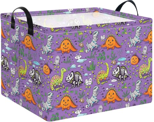 NTAO Gift Storage Basket Empty for Halloween, Storage Bin with Handles, Room Decor, Book Box(Halloween Dinosaurs) - color: Halloween Dinosaurs