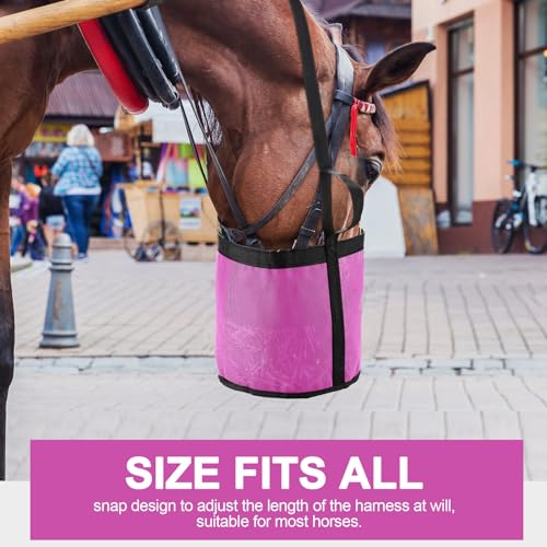 2 Pcs Horse Feed Bag, Heavy Duty Mesh Feeder with Adjustable Strap, Pink | Hay Bag, Grazing Muzzle, Slow Feeder, Trail Riding, Stall Use, Equine, Waterproof Bottom, Breathable Mesh, Padded Neck - color: Pink