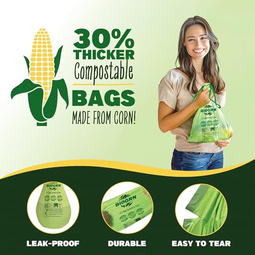 2.6-3 Gallon Compostable Trash Bags Drawstring 50 Bags Extra Thick 1 Mil 11.36 Liter Small Biodegradable Trash Bags for Kitchen Countertop Bin ASTM D6400, US BPI and OK Compost Home Certified - color: 3 Gallon Drawstring, 50 Count