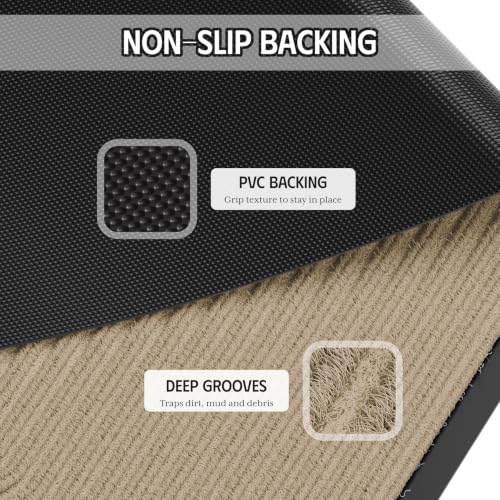 Front Door Mat Outside Entrance, Non-Slip Heavy Duty Doormat, 3'x5' | Beige Striped, Absorbs Moisture and Dirt, Low Profile, Non-Slip Backing, All Weather, Welcome Floor Mat for Entryway Patio - color: Beige Striped, size: 3' x 5'
