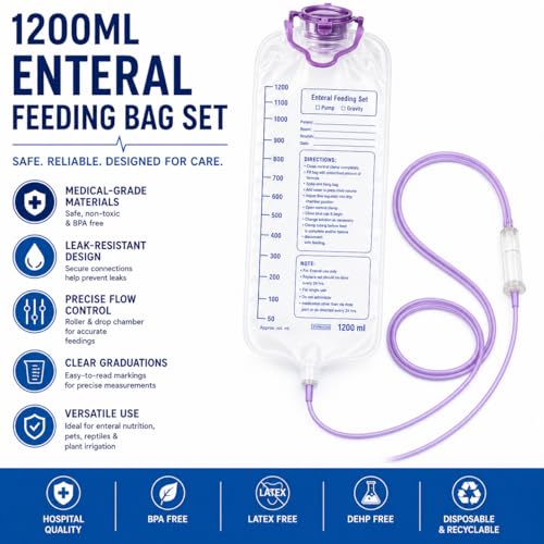 2 Pack - 1200ML Enteral Delivery Gravity Feeding Bag Set, Disposable Enteral Nutrition Bag with Slip Tip Connector - Feed Bag Health Care Aids - size: 2 Feedbag