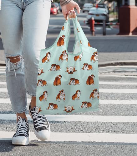 WIRESTER Reusable Grocery Tote Bag for Women, Foldable Shopping Bag, Cute Shoulder Bag, Beach Bag - color: English Bulldog Funny Playful Postures (2)