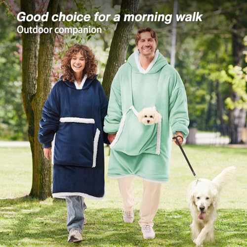 JOYWOO Navy Oversized Wearable Blanket Hoodie,Cat lovers Long Hoodie Blanket for Adult,Birthday Gifts for Women Men Mom,Cozy Fuzzy Sherpa Fleece Sweatshirt Hooded Blanket Giant Pocket Gifts,Oversize - color: Navy Blue, size: Oversize