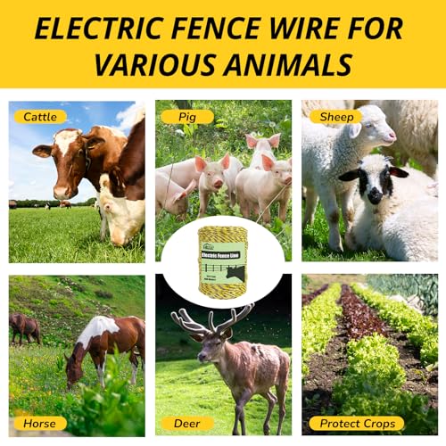 RIOOP Electric Fence Wire Polywire 1312 Feet/400 Meters | Portable Livestock Fencing, 6 Stainless Steel Strands for Reliable Conductivity, Rust Resistance, UV Resistant - size: 1312 Feet/400 Meters