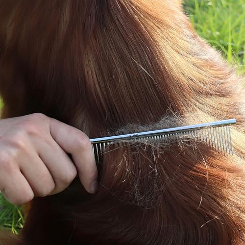 CWXZSTM Pet Steel Combs Dog Cat Comb Tool for Removing Matted Fur - Pet Dematting Comb with Rounded Teeth and Non-Slip Grip Handle - Prevents Knots and Mats for Long and Short Haired Pets,6.5IN/7.4IN