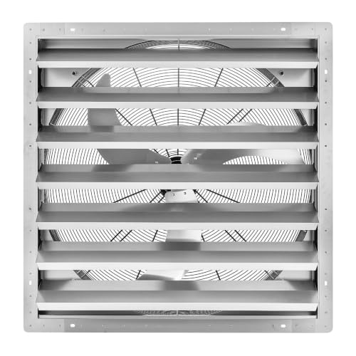 VEVOR 36 Inch Shutter Exhaust Fan Wall Mounted Automatic Louvers Silver, Sturdy Steel Housing, Low Noise, AC Motor, 9761 CFM Ventilation and Cooling for Attic, Garage, Barn, Greenhouse, Workshop - size: 36 Inch