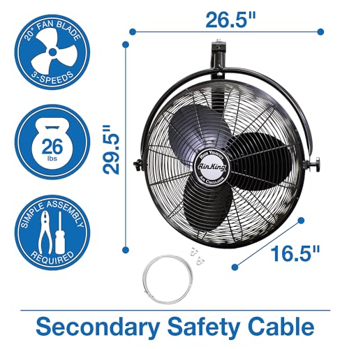 Air King 9020 1/6 HP Industrial Grade Wall Mount Fan, 20-Inch,Black - style: Mount Fan