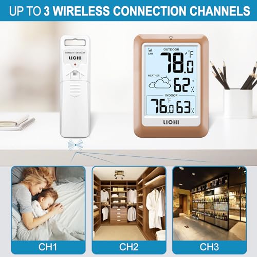 Indoor Outdoor Thermometer Wireless Weather Station, Internal External Thermometer Hygrometer, Home Batteryoperated Temperature Humiditymonitors330 Feet (About 100 Meters) Backlight Display (Khaki) - color: khaki