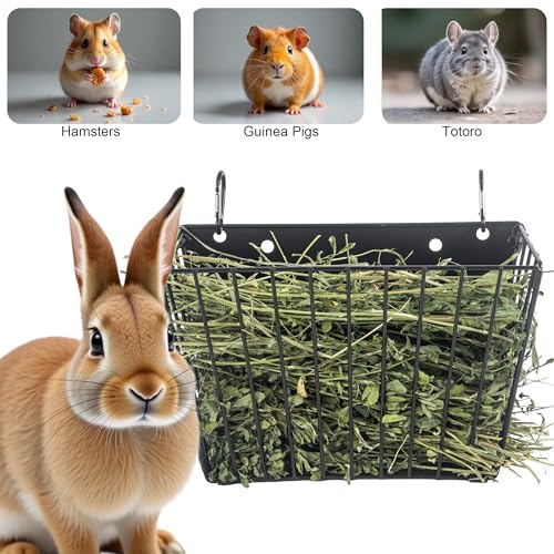 Rabbit Hay Feeder, with Heavy-Duty Metal Frame， Hay Holder for Rabbits - for Rabbits， Bunny, Guinea Pigs, Chinchillas， 9.6x4.5x6.3 inch - color: Black-1PCS