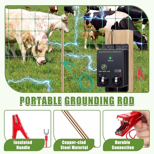 3 Pack 164'l x 42.5" H Electric Fence Netting Movable Livestock Nets PE Net Fencing Kit with Fence Charge 14 Posts Double Spiked Grounding Rod for Sheep Hog Backyards Homesteader Farm Ranche