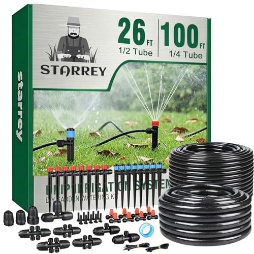 Drip Irrigation System for Garden, 2026-Upgraded Quick Connect Garden Watering Kit All-in-One with 1/2 inch 1/4 inch Irrigation Tubing for Garden, Lawn, Greenhouse, Raised Beds (126FT) - size: 126FT