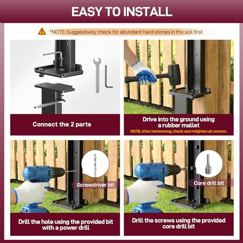 Goovilla Fence Post Repair Kit for Broken/Leaning/Tilted/Degraded Wood,2Pcs | Heavy Duty Fence Post Anchor Ground Stakes, Robust Quick-Fix Wood Support with Gloves/Installation, Easy to Install,Black