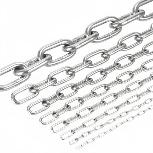 Metal Utility Chain, 304 Stainless Steel Safety Chains Clothesline Hardware Long Link Chain Rings Heavy Duty Coil Chain for Hanging Pulling Towing (2mm/5ft)