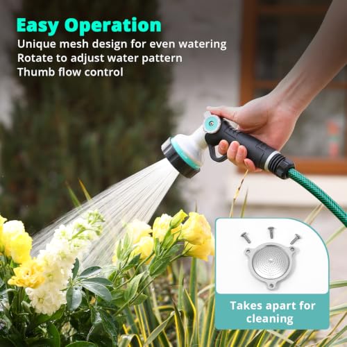 QUOBAS Garden Hose Nozzle Heavy Duty, Water Hose Sprayer Nozzle | 6 Adjustable Spray Patterns, Slip Resistant Hose Nozzle with Thumb Control for Watering Lawn, Car Wash, Pet Cleaning & Patio - size: 8'' nozzle