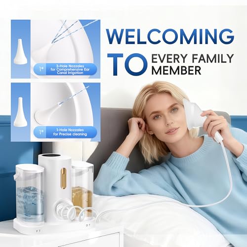 Water Powered Ear Cleaner, Electric Ear Wax Removal Kit with Sewage System and 4 Clean Mode, Safe and Effective Ear Flushing Kit, Ear Irrigation Tool 2 Ear Tips for Adults