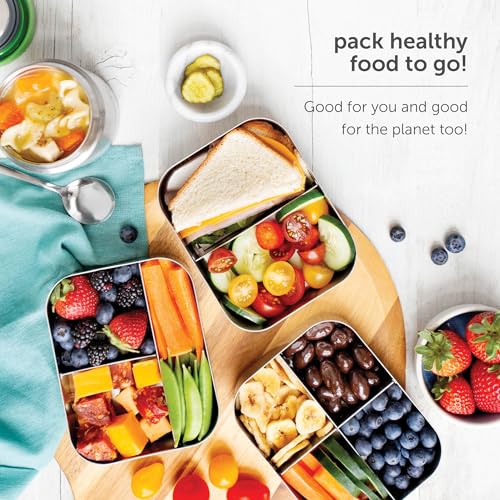 LunchBots Large Cinco Stainless Steel Kids Bento Box 5-Section Blue 32 oz - color: Blue Dots, size: 5 Section