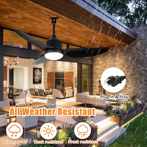 Depuley Outdoor Ceiling Fan with Light: 42 Inch Black Waterproof Gazebo Fans with Lights Outdoor Hanging - Plug in Remote App Control for Patios Indoor Farmhouse Porch - 6 Speed Reversible DC Motor - color: Black 01, size: 42 Inch