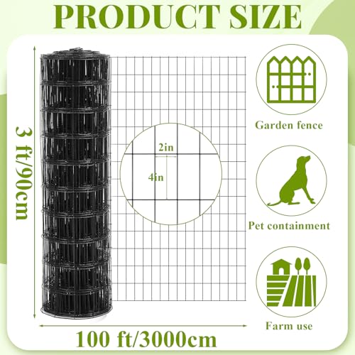 Gisafai 36in x 100ft Welded Wire Fence, 2 Inch x 4 Inch 16 Ga, Galvanized Metal Garden Fence Roll Wire Mesh Netting for Goat Deer Cattle Animal Enclosures and Yard Vegetable Plant Protection, Black | Metal Chicken Wire Fence, Hardware Cloth Wire Roll, Cag