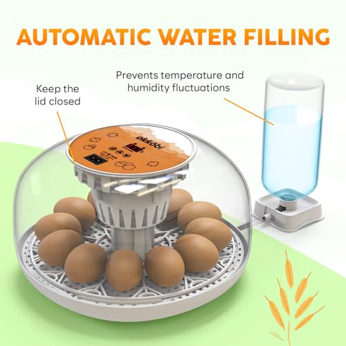 Okkobi M12 Egg Incubator with Automatic Turner and Humidity Control - 12/24 Eggs, 360° View, Easy to Use and Clean - Incubadora de Huevos de Gallina - Made for US - White & Orange - color: Orange