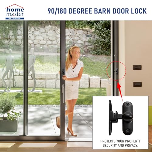 HOME MASTER HARDWARE 90/180 Degree Flip Barn Door Lock, Thickened Solid Gate Latches, Security Sliding Door Latch for Cabinets, Bathroom, Sliding Doors and Windows (Black, 1-Pack)