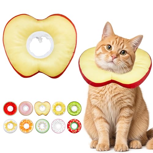 Cat Cone Collar Soft, Adjustable Cat Recovery Cone (Apple, M) | Stop Licking, Cute Kitten Donut Collar After Surgery, Elizabethan Collars for Kittens, Lightweight Cats Neck Cones - color: Apple, size: Medium