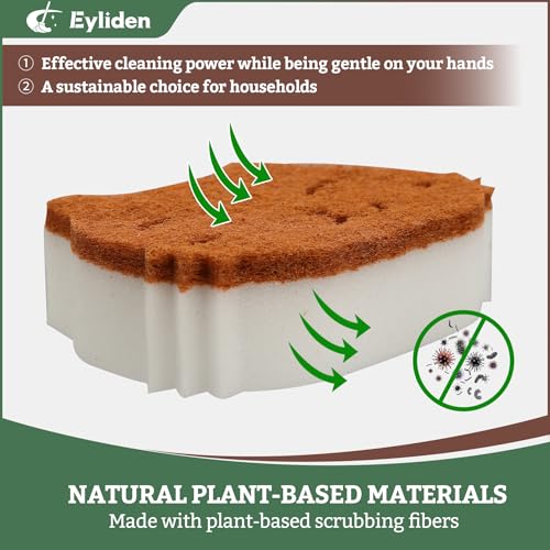 Eyliden Cat Scrub Sponges, 6 Pack, Plant-Based, Dual-Sided | Dish Sponges for Kitchen & Bathroom, Non-Scratch Cleaning for Dishes, Pots, Pans, Glassware