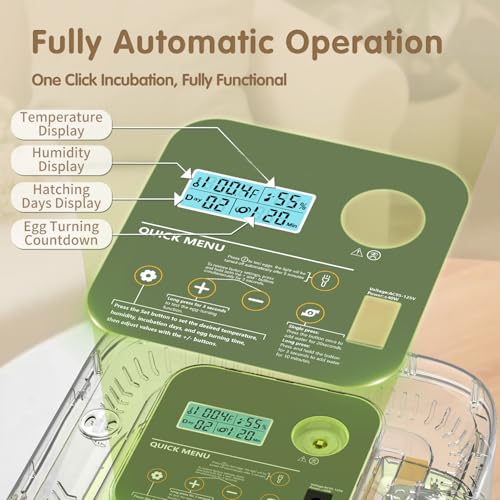 HOWOOlUA 12 Egg Incubator for Hatching Eggs with Auto Turn, Temp & Humidity Control, Built-in Candler Large Capacity Egg Incubator for Chicken Duck Goose Eggs