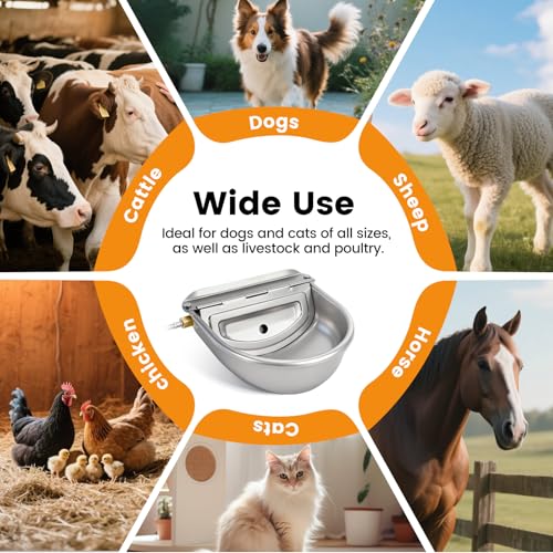 Large Automatic Dog Water Dispenser Outdoor, with Float Valve | Heavy Duty 304 Stainless Steel, Auto Refill Water Bowl, For Dogs Cats Pig Cow Goat Sheep Deer Chicken