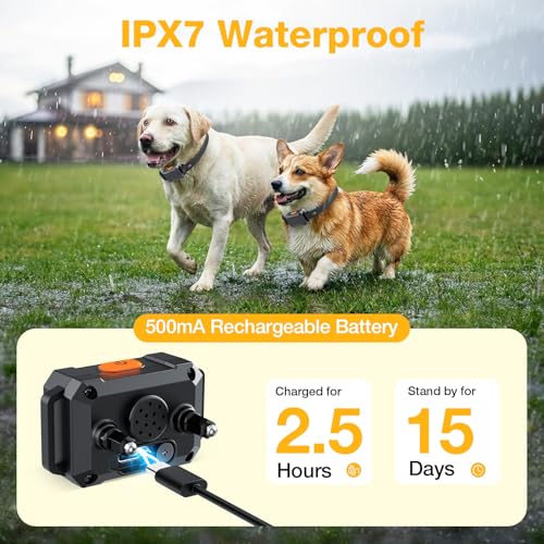 PcEoTllar Electric Fence for Dogs, Safe In Ground Fence Syetem, 2 Receivers | IPX7 Waterproof and Rechargeable Receicer, Comfortable & Adjustable Collar, Easy to Install & Operate, with 656Ft Wire - size: For 2 dogs