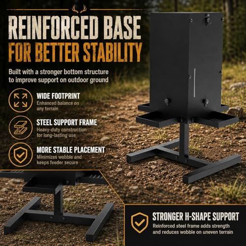 80 lbs Deer Feeder, Gravity Deer Feeder w/Adjustable Feed Outlet | 4 Feeding Tray, View Window, Weatherproof Camo Cover, Metal Deer Feeders for Woodland, Farm, Ranch & Hunting Grounds
