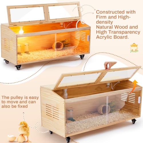 CroBlissful Large Brooder Box Kit for Chicks, 40 x 16 x 16 in Chicken Brooder Box with Brake Casters & Sliding Door, Chicken Supplies, Ducks, Rabbit, Quails, Hamsters, up to 35 Chicks Quail Birds - color: White, size: 40 x 16 x 16 in, style: Pulley