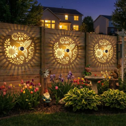 Gardsee Solar Fence Lights Outdoor 2 Pack Deck Step Wall Lights Butterfly Metal Waterproof LED Warm Yellow Light for Garden Post Patio Backyard Yard Decor (Black 2) - style: black 2