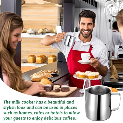 4 Pcs Milk Frothing Pitchers, 12 Oz 304 Stainless Steel Espresso Steaming Pitchers with Measuring Markers, Heat Resistant Rustproof Barista Pitcher Tools for Home, Coffee Shops (Silver)