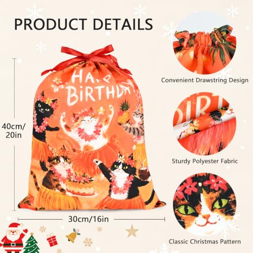 KzgtY Cat Birthday Party 2PCS Gift Bags with Drawstring, 16 x 12 Inch Reusable Present Sacks for Christmas,Brithday, Holidays,Parties & Gift Packaging - color: Cat Birthday Party