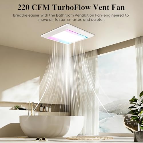 12" Bathroom Exhaust Fan with Light, All-aluminum alloy-S | Ultra Quiet Ventilation Fan Combo, 1.0 Sone, 220CFM, 10"x10" Mount - color: All-aluminum alloy-S